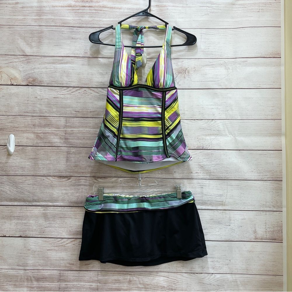 KENNETH COLE NEW YORK TWO PIECE SWIMSUIT WITH TANKINI TOP‎ AND SKIRTED BOTTOM